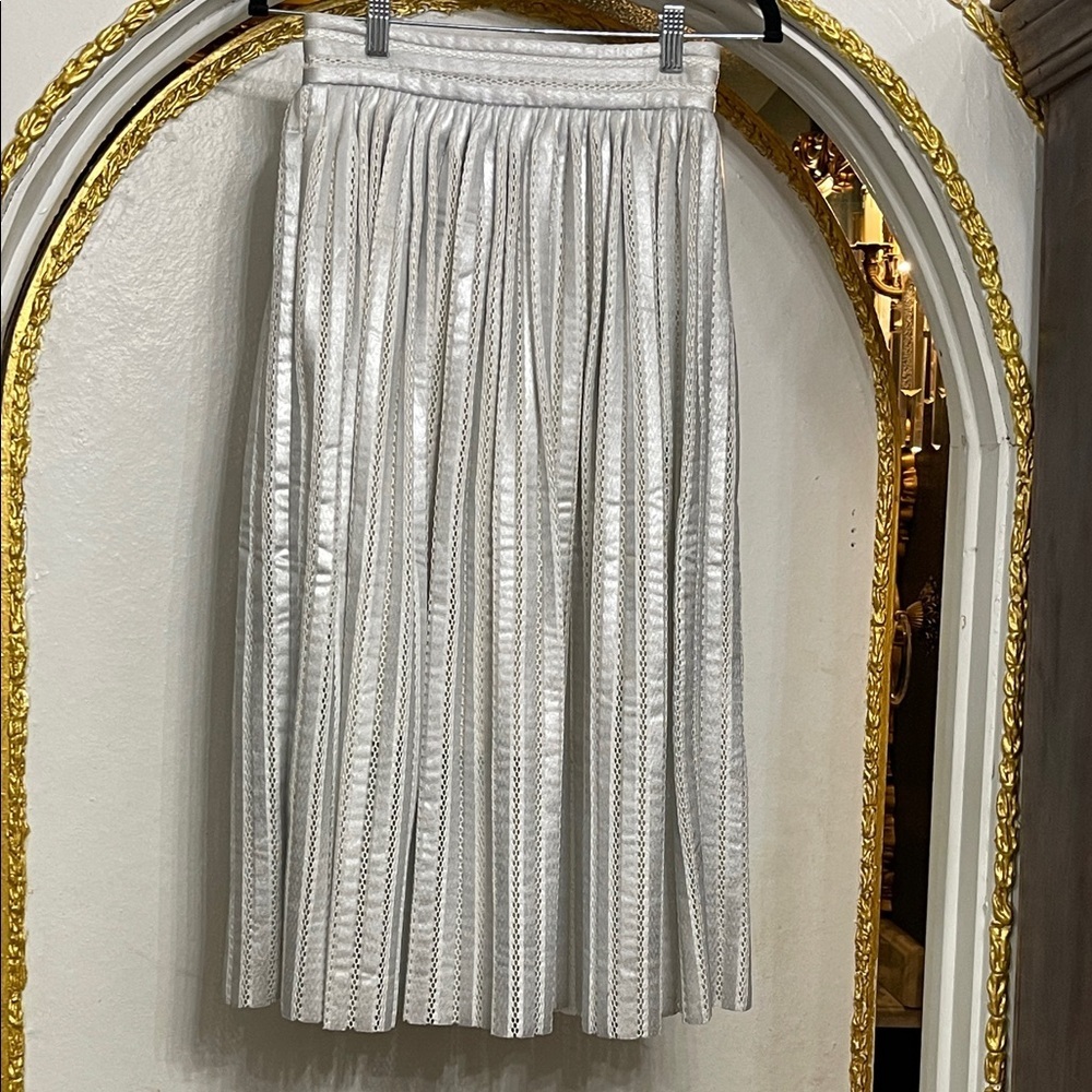 Maje Silver Metallic Pleated Midi Skirt Size 1 / US Small